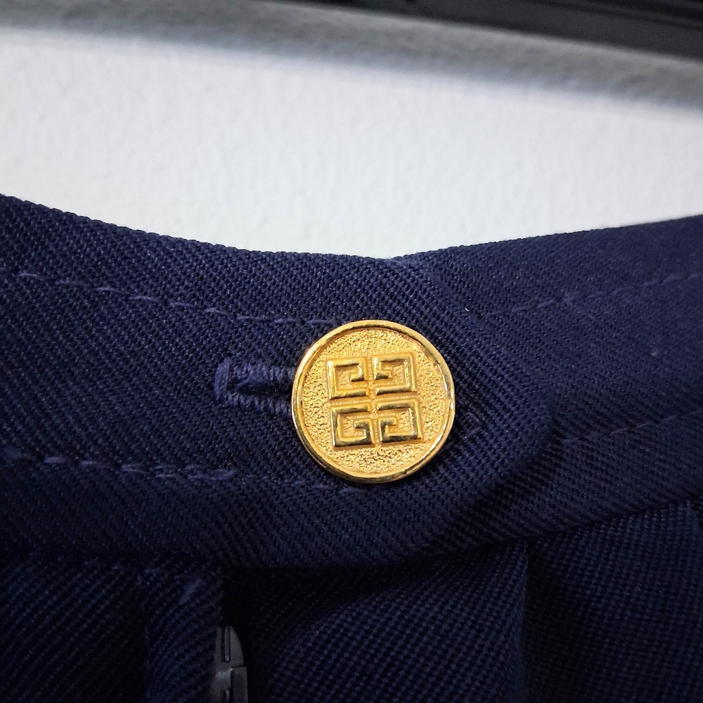 Vintage Givenchy Skirt Navy Blue A-line Midi Lined Zipper Button Closure Pockets - Picture 11 of 16
